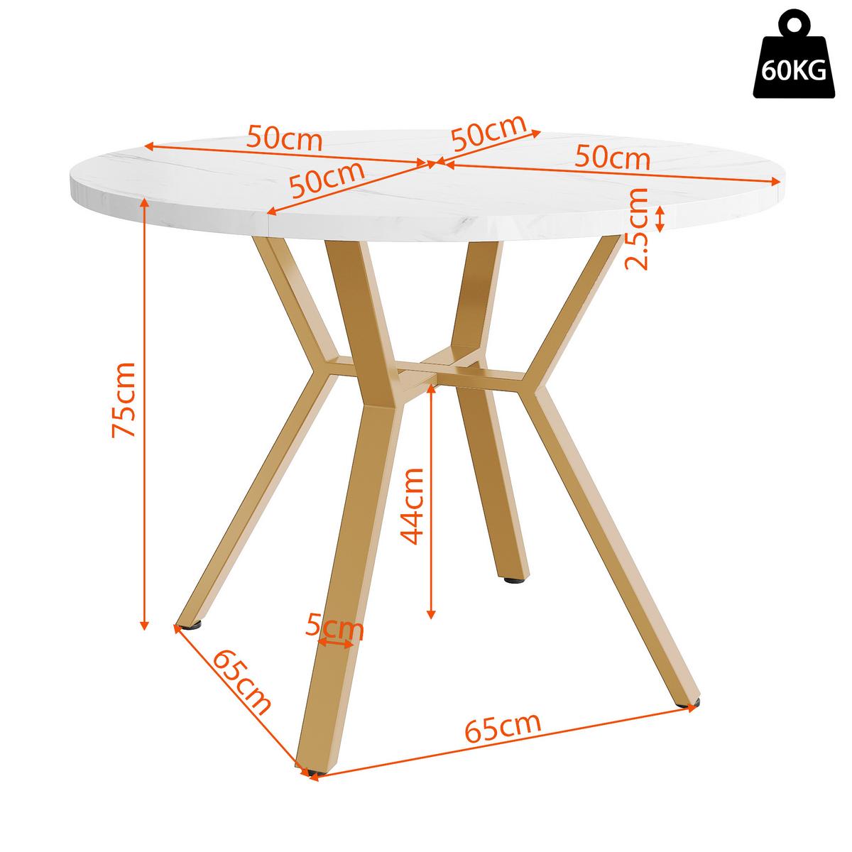 ESSTISCH runder marmor-optik Ø 100 cm mit X-metallgestell - Goldfarben, Holzwerkstoff (100/100/75cm) - Urban Meuble