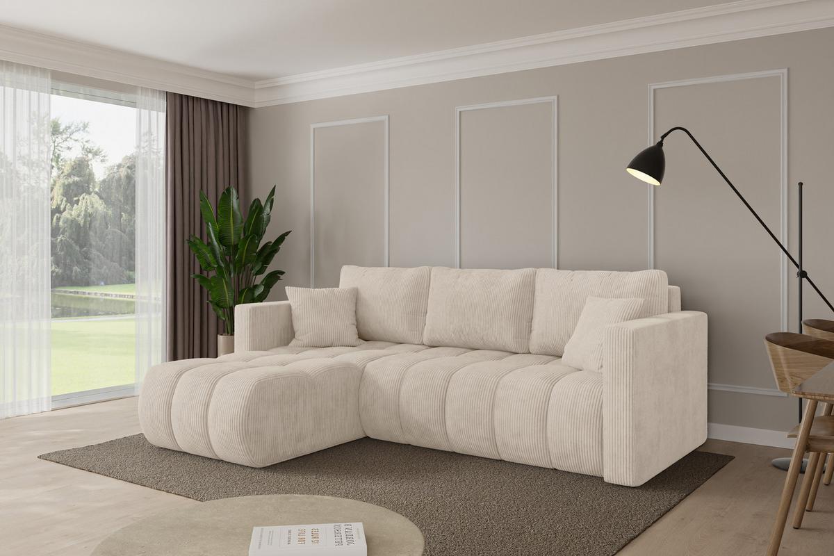 ECKSOFA mit Schlaffunktion Ottomane Links GARD-L 226x146x85 Beige Cord - Beige/Schwarz, Holzwerkstoff/Kunststoff (226/146cm) - ALTDECOR