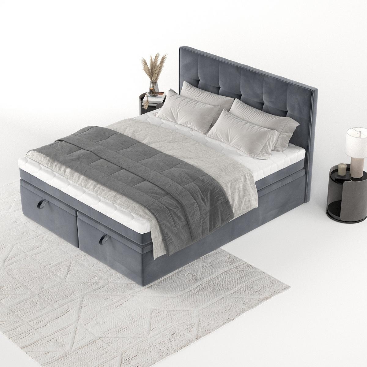 BOXBETT Arivo 180/200 cm Dunkelgrau im Kronos Stoff - Dunkelgrau/Schwarz, Holz/Holzwerkstoff (180/200cm) - AltaBeds
