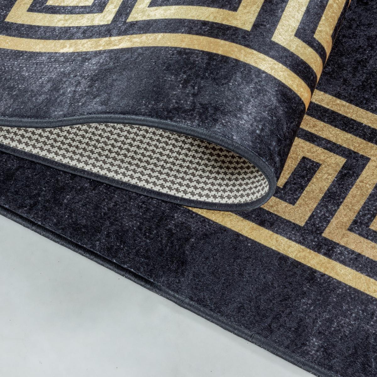 TEPPICH Flachgewebe Waschbar PIZOL in Schwarz, mit Mäander-Muster, 80 x 250 cm - Schwarz, Textil (250/80cm) - KADIMA DESIGN