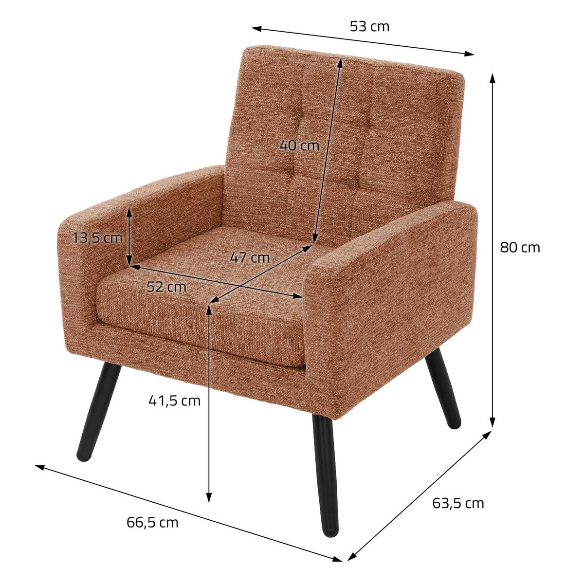 SESSEL mit Stahlbeinen und Webstruktur Relaxsessel 66,5x80x63,5 cm Rot - Rot/Schwarz, Textil/Metall (66.5/80/63.5cm) - ML-DESIGN
