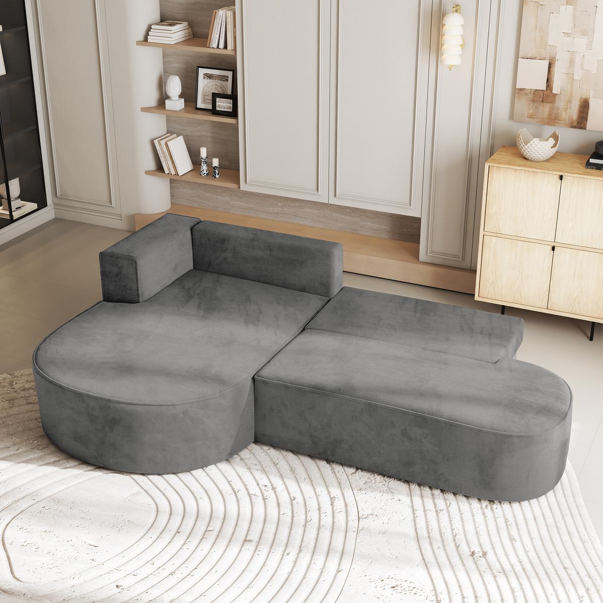 ECKSOFA CORTIO M L-S Grau Velours-Stoff mit Schlaffunktion - Grau, Holz/Kunststoff (265/174cm) - MASSENO
