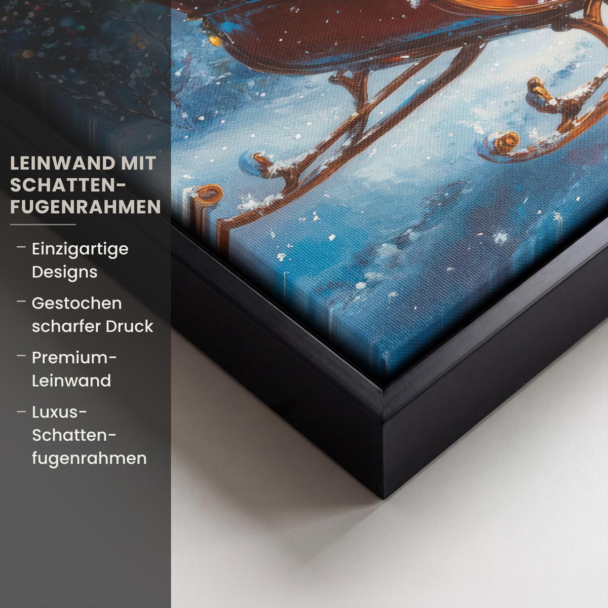 LEINWAND Bilder mit Rahmen - Weihnachtsmann - Rentier - Weihnachten - Schnee - 30x20 - Cognac, Textil (30/20cm) - MuchoWow