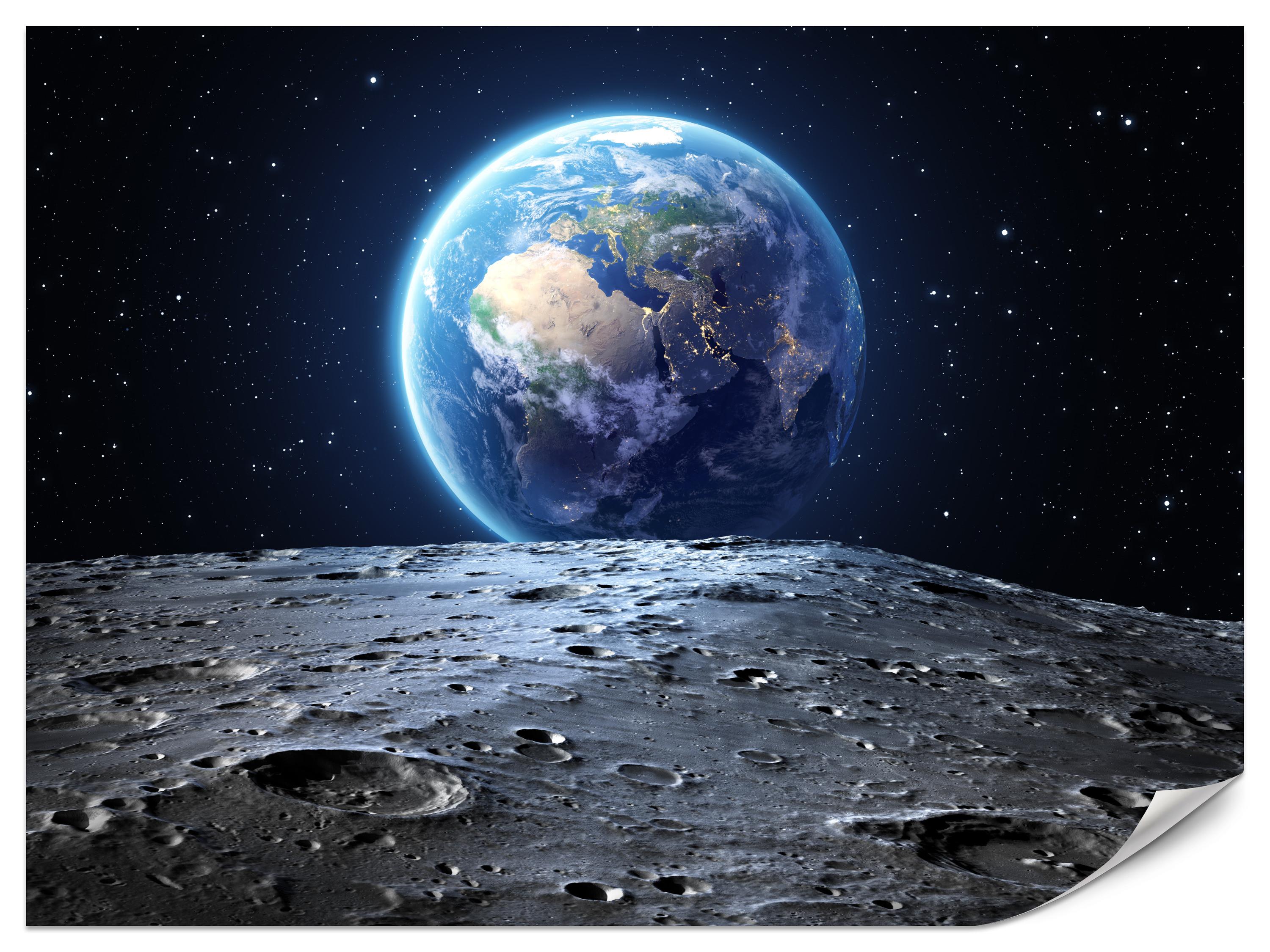 FOTOTAPETE für Schlafzimmer Mondblick Erde Kosmos Planet 500x350 - Blau/Schwarz, Papier (500/350cm) - Muralo