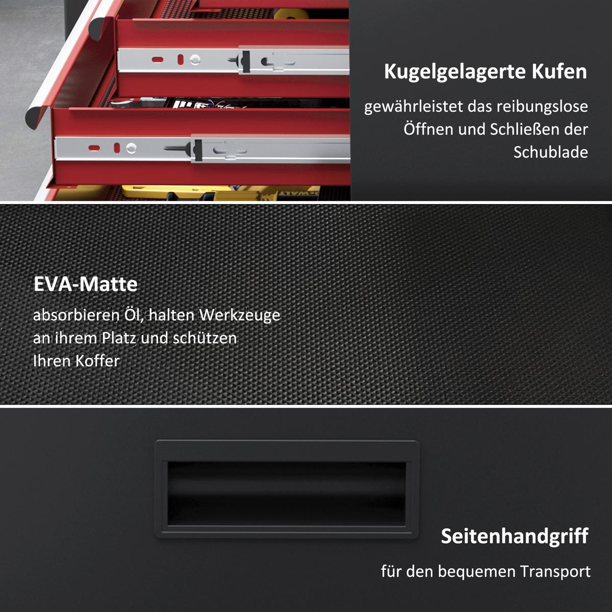 WERKSTATTWAGEN mit Rollen, mit 5 Schubladen, Max. Belastung 130kg, Schwarz+Rot - Rot, Metall (28/102/60cm) - HOMCOM