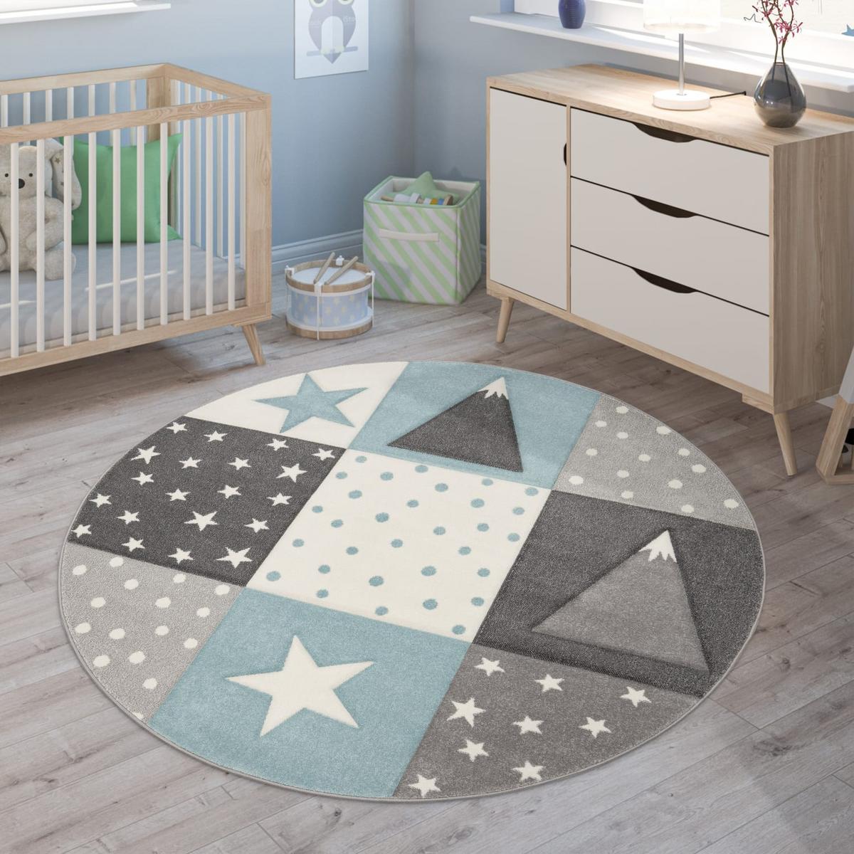 KINDERTEPPICH, im Patchwork-Stil, Blau, Ø 120 cm - Blau, Textil (120/120cm) - KADIMA DESIGN