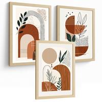 POSTER 3er Kunstdruck-Set Wandbilder Abstrakt Floral modern Wohnzimmer Deko, Schlafzimmer, Küche, Badezimmer Rahmenlos A3 - Beige, Papier (29.7/1/42cm) - Nacnic