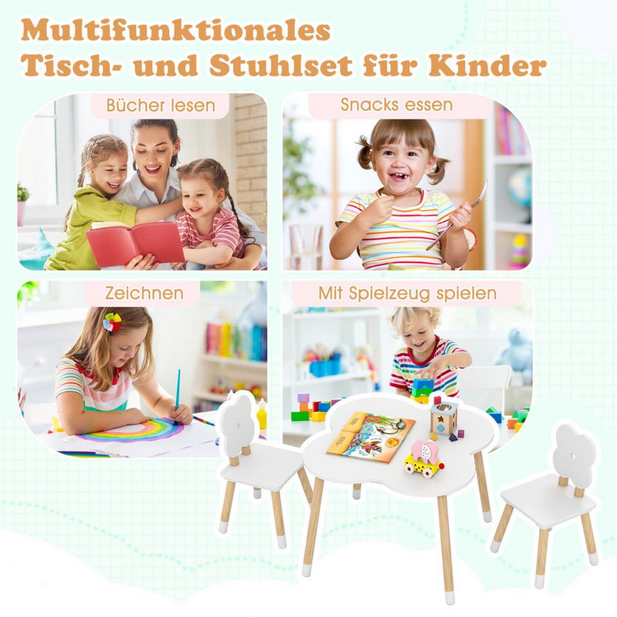 KINDERTISCH mit stuhl weiß(3-tlg) - Weiß, Holzwerkstoff (60/44/60cm) - COSTWAY