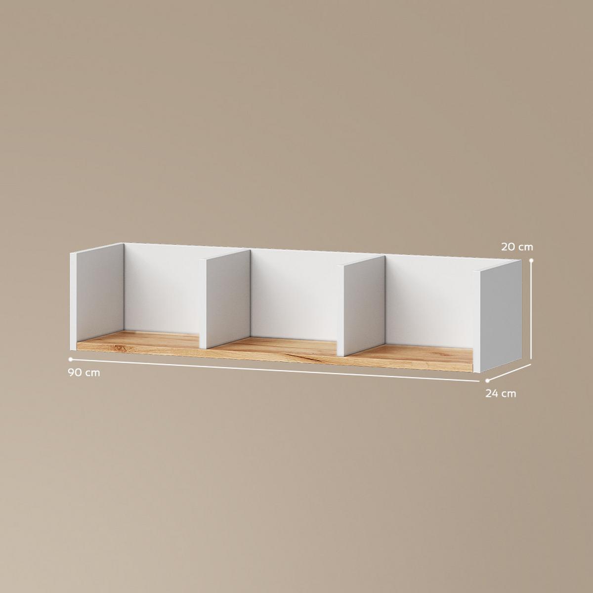 WANDREGAL Lorena Weiß/Goldkraft Eiche 90 x 20 cm - Honigeiche/Weiß, Holzwerkstoff (90/20/24cm) - Livinity®