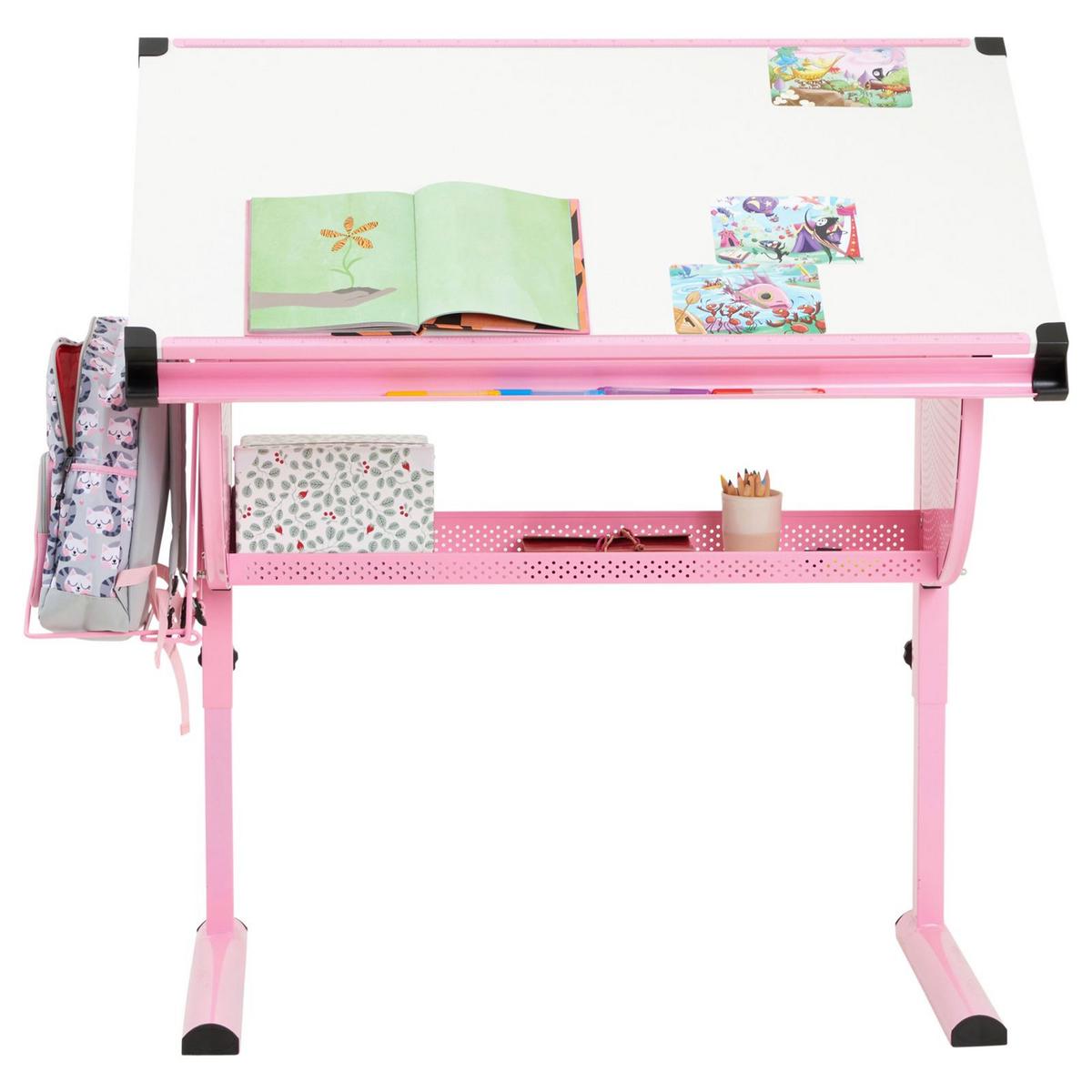 KINDERSCHREIBTISCH SARI - Weiß/Rosa, Holzwerkstoff/Metall (111/93/60cm) - CARO-Möbel