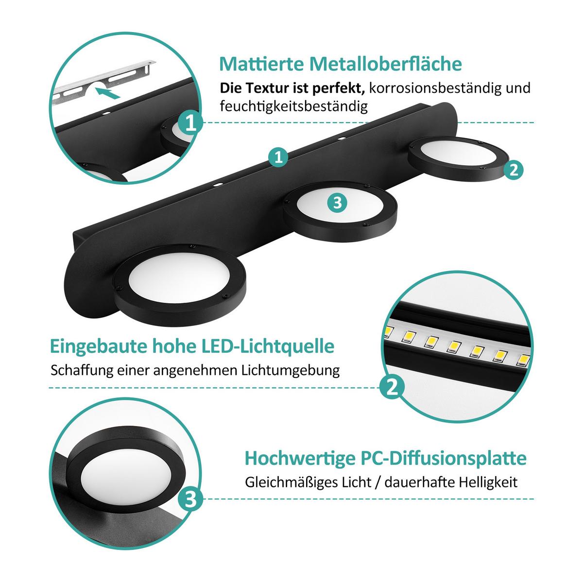 SPIEGELLEUCHTE LED Schwarz 50/13/7,5 cm - Schwarz, Kunststoff/Metall (7.5/50/13cm) - EMKE
