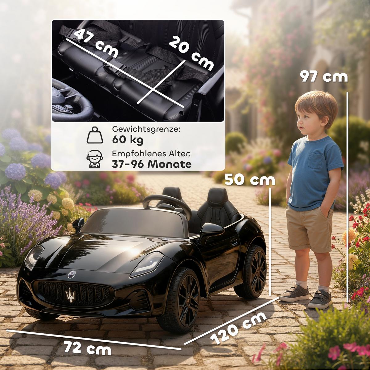 MASERATI Kinder-Elektroauto Metall Kunststoff Schwarz - Schwarz, Metall (120/72/50cm) - AIYAPLAY