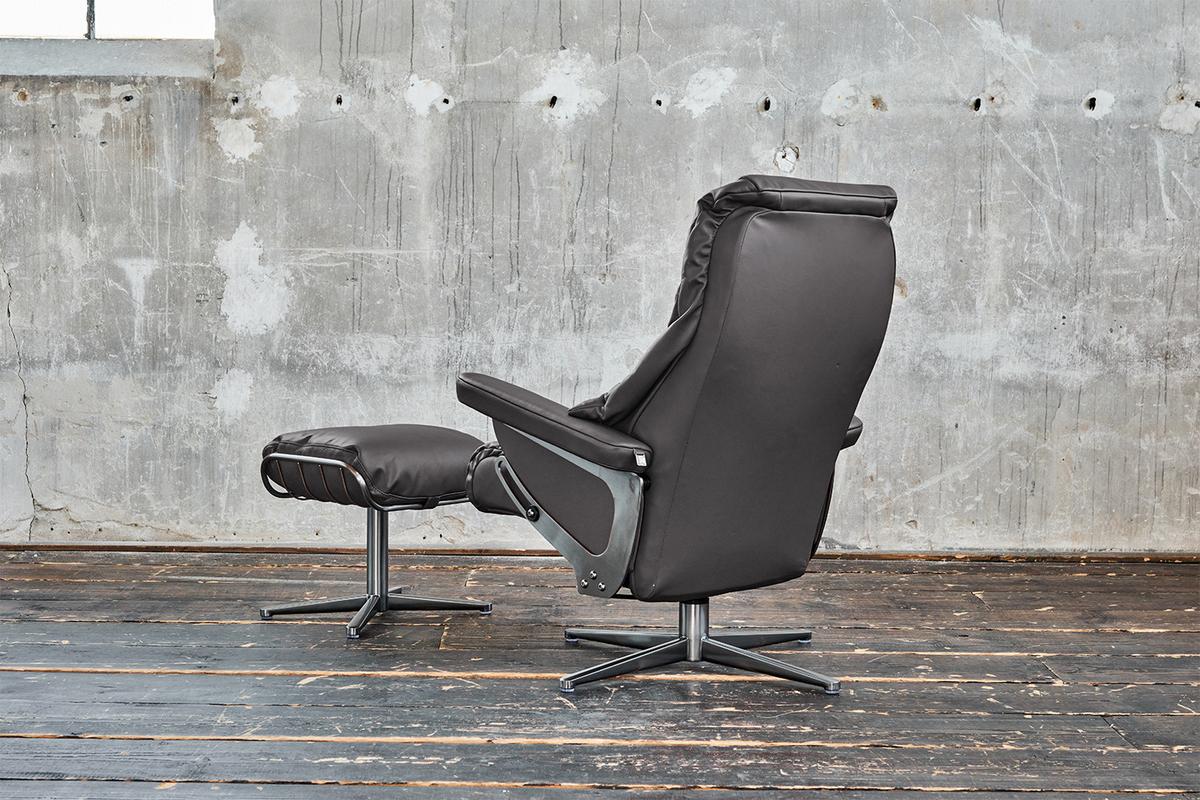 RELAXSESSEL MIT HOCKER MODO Grau Leder - Dunkelgrau/Silberfarben, Leder/Metall (81/98/90cm) - KAWOLA