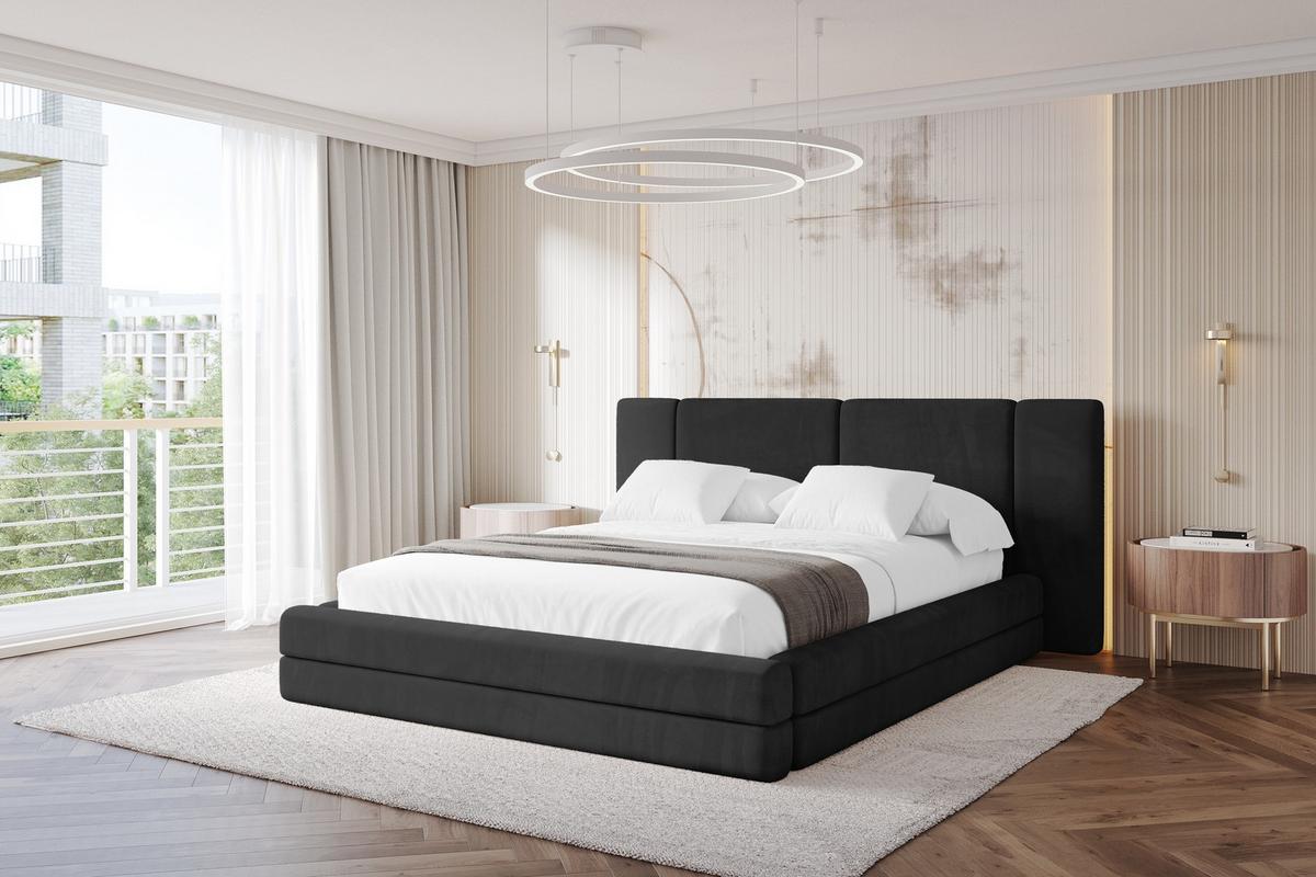 POLSTERBETT mit Bettkasten und Lattenrost, Bett mit Matratze H3/H4 - TEVO 140x200 Schwarz - Schwarz, Holzwerkstoff/Textil (140/200cm) - ALTDECOR
