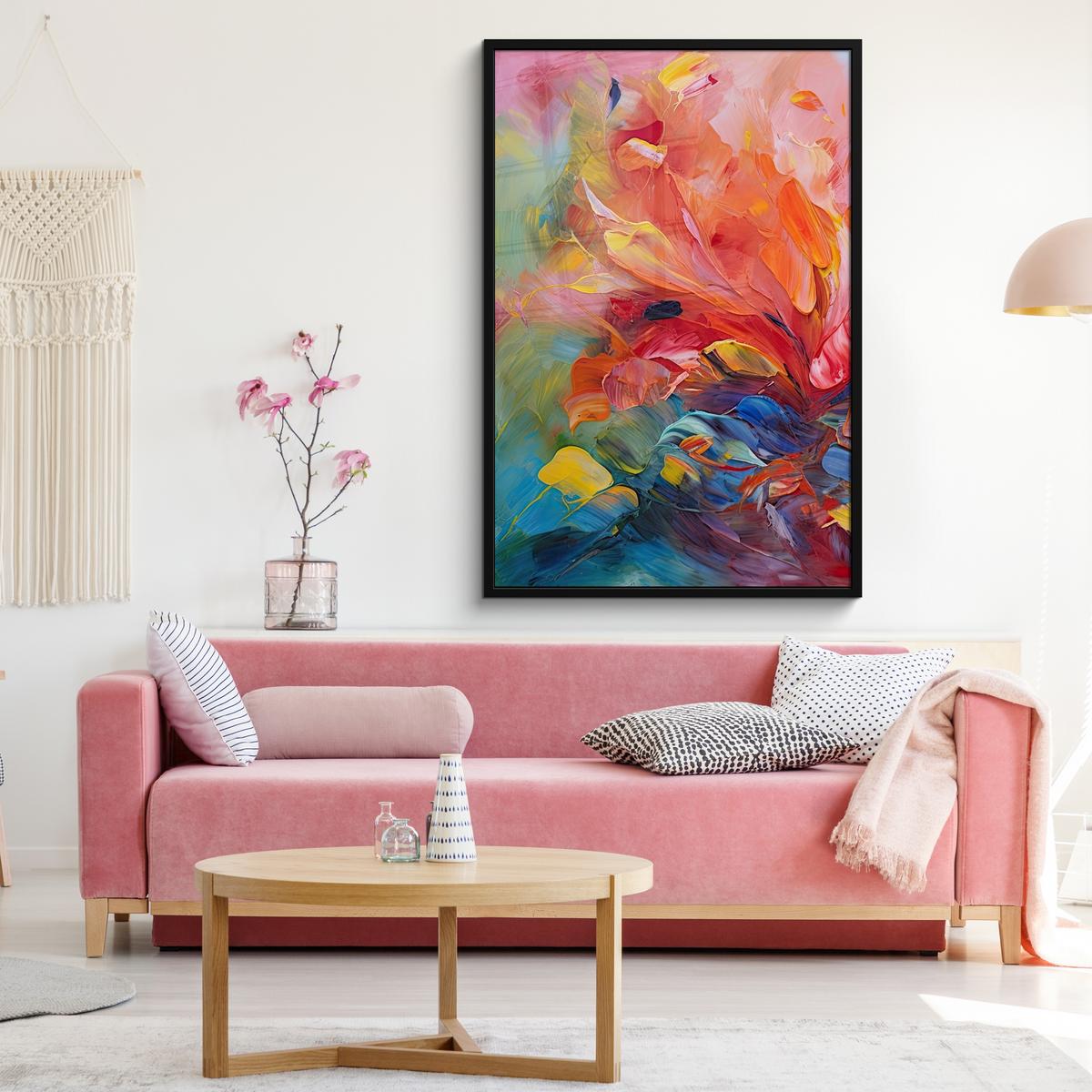 POSTER MIT RAHMEN Ölgemälde - Kunst - Abstrakt - Farbenfroh Bilderleiste 80x120 cm - Altrosa, Papier (80/120cm) - MuchoWow