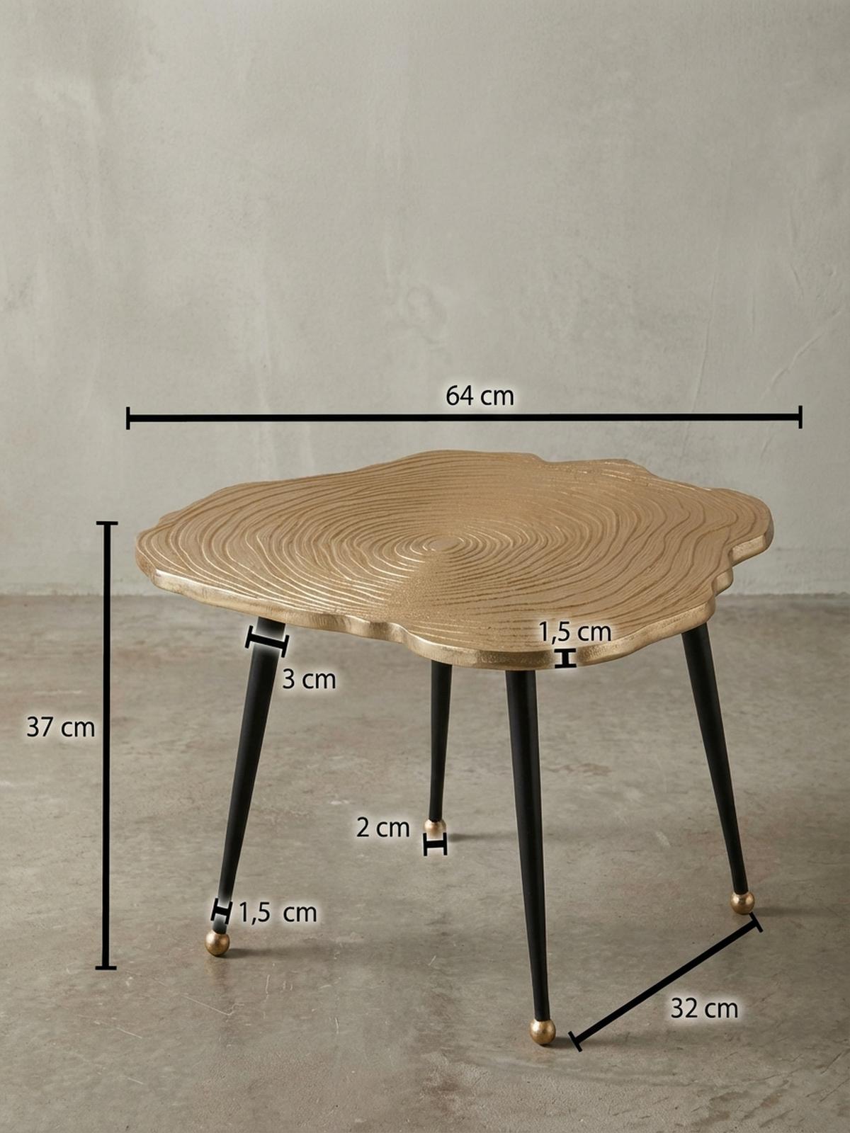 COUCHTISCH Schwarz Gold, Aluminium im Baumscheiben-Look - Goldfarben/Schwarz, Metall (64/64/37cm) - KADIMA DESIGN