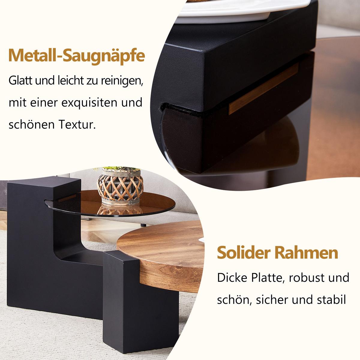COUCHTISCH set glas holzoptik zerlegbar flexibel - Eichefarben, Holzwerkstoff (61/61/44cm) - Urban Meuble