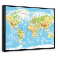 LEINWAND Bilder mit Rahmen - Weltkarte - Statistisch - Blau - Erde - Bildung - 40x30 - Blau, Textil (40/30cm) - MuchoWow