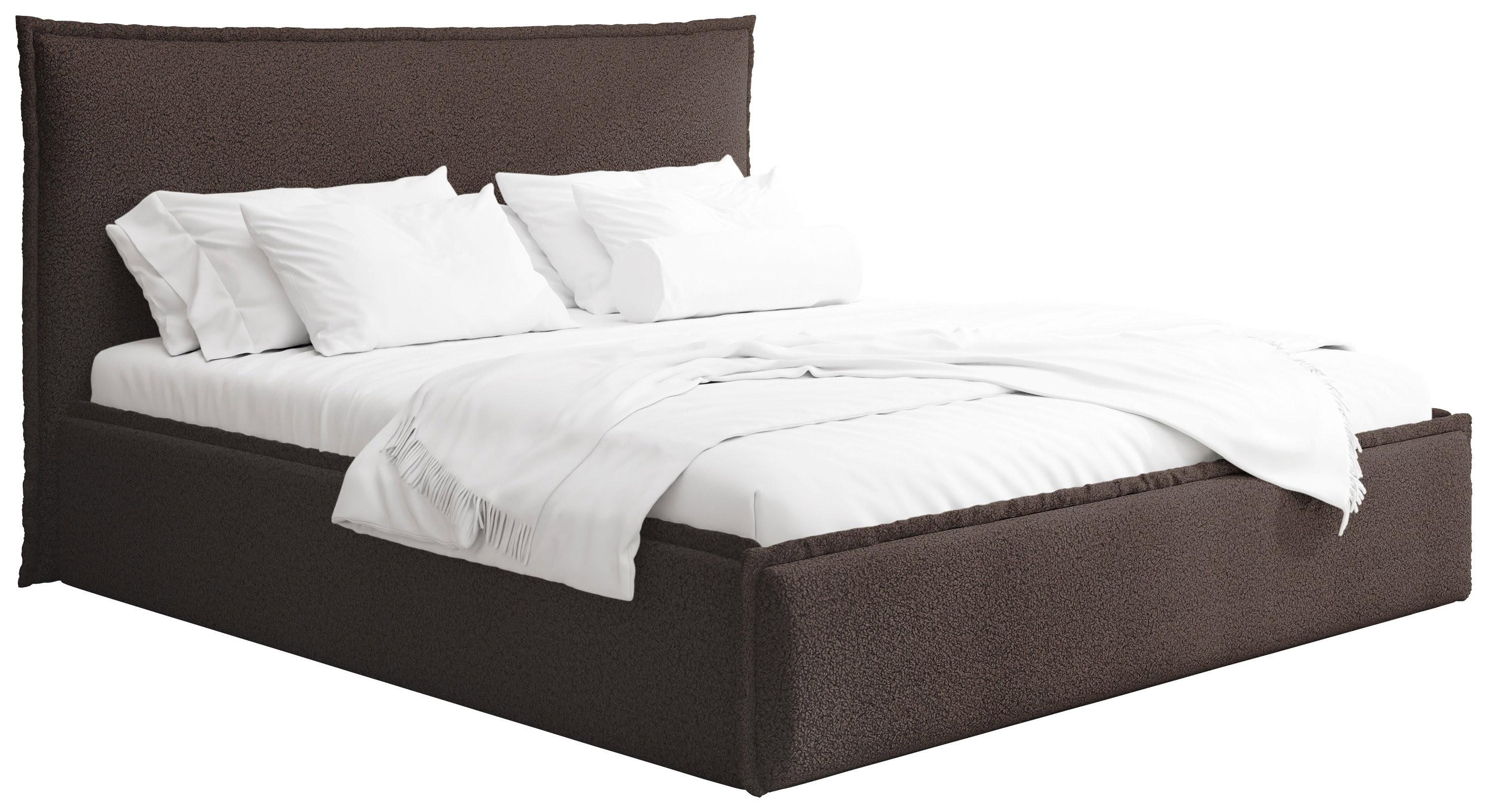 POLSTERBETT Pillow mit Bettkasten, Metall-Lattenrost und hohem Kopfteil - Braun Bouclé 140x200 cm - Birkefarben/Schwarz, Holz/Kunststoff (140/200cm) - WFL GROUP