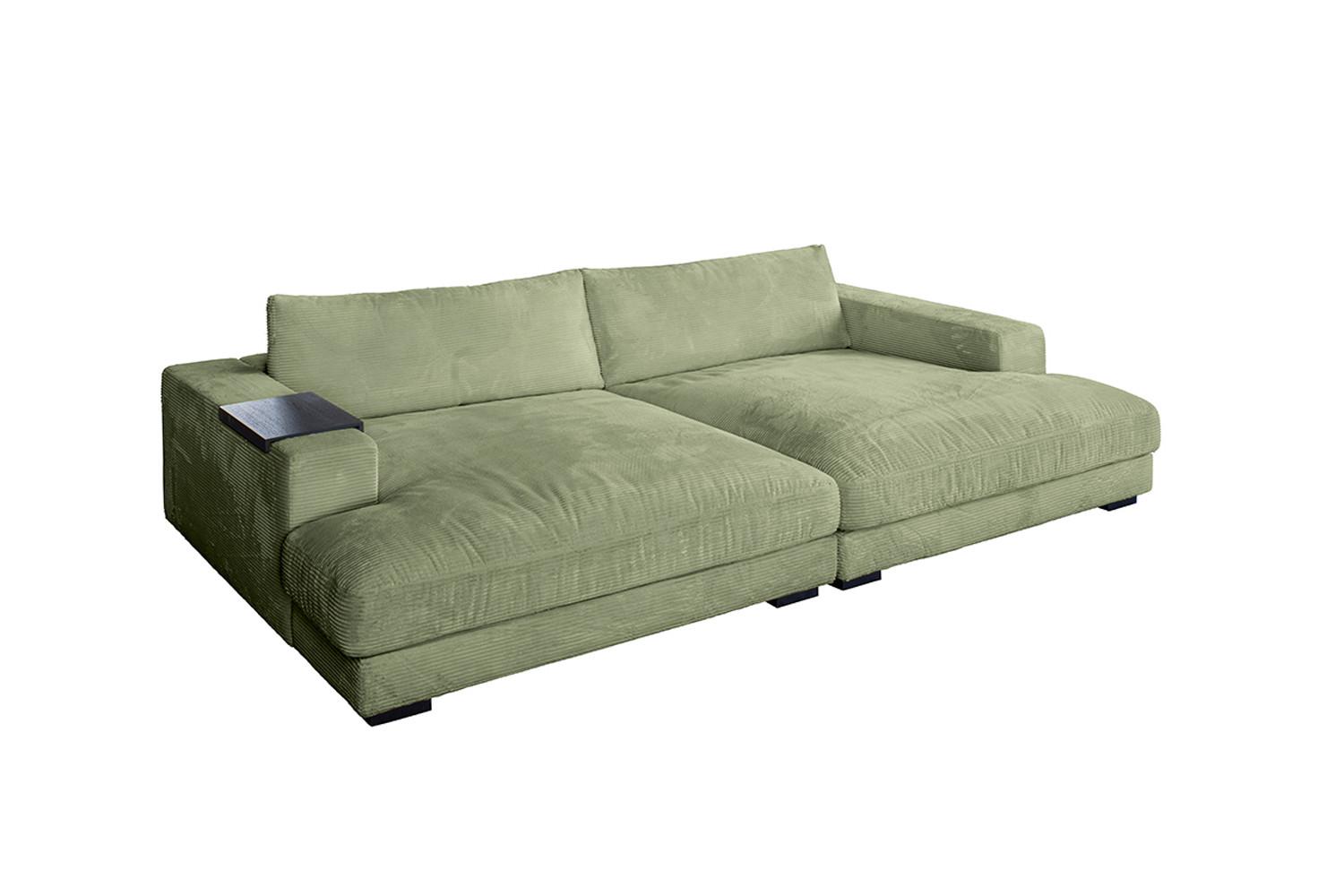 BIG SOFA MIT TABLETT MADELINE Grün Cord - Schwarz/Olivgrün, Kunststoff/Textil (290/85/170cm) - KAWOLA