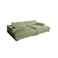 BIG SOFA MIT TABLETT MADELINE Grün Cord - Schwarz/Olivgrün, Kunststoff/Textil (290/85/170cm) - KAWOLA