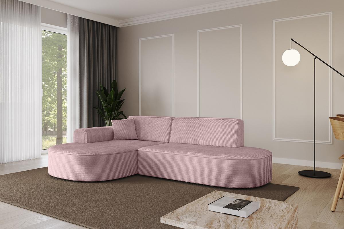 ECKSOFA Ottomane Links MARI-L1 - 243x171x79 cm Rosa Cord - Schwarz/Rosa, Holzwerkstoff/Kunststoff (163/234cm) - ALTDECOR