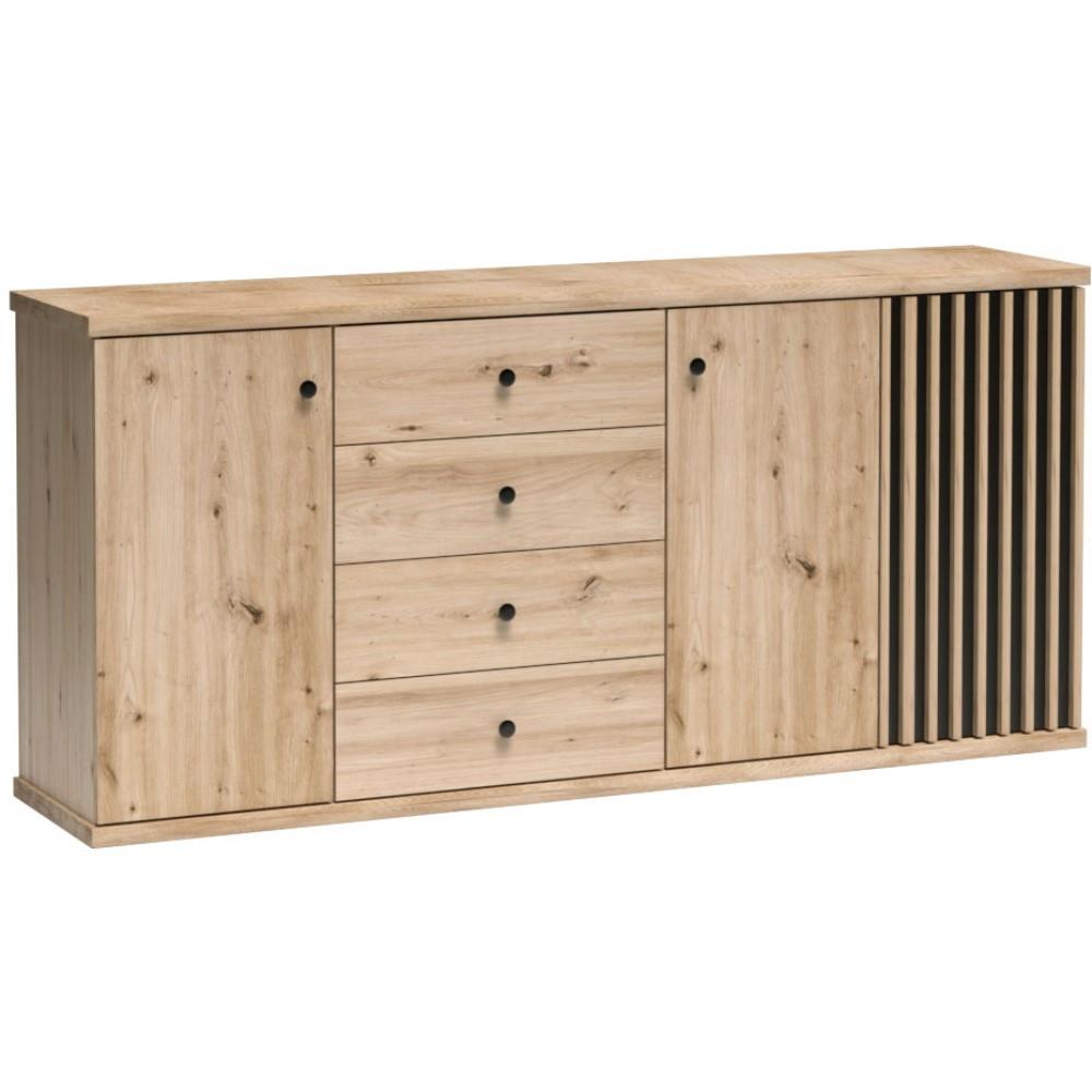 KOMMODE Caya mit drei Türen und vier Schubladen, 180 cm - Eiche Artisan, Holzwerkstoff (183/85/41cm) - Beautysofa