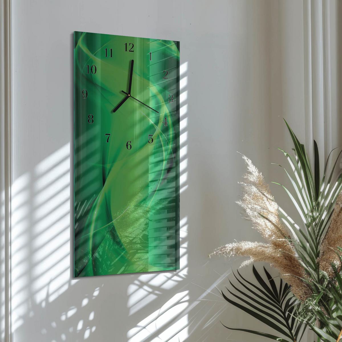 WANDUHR aus Glas 30x60 cm - Abstraktion - Grün, Glas (30/60/0.4cm) - TULUP