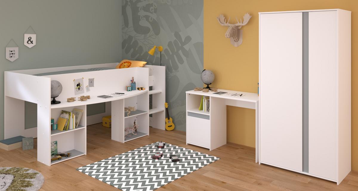 HOCHBETT Bett 90 x 200 cm mit Stauraum und Bastelfläche - Weiß/Kieferfarben, Holzwerkstoff (90/200cm) - Parisot Meuble