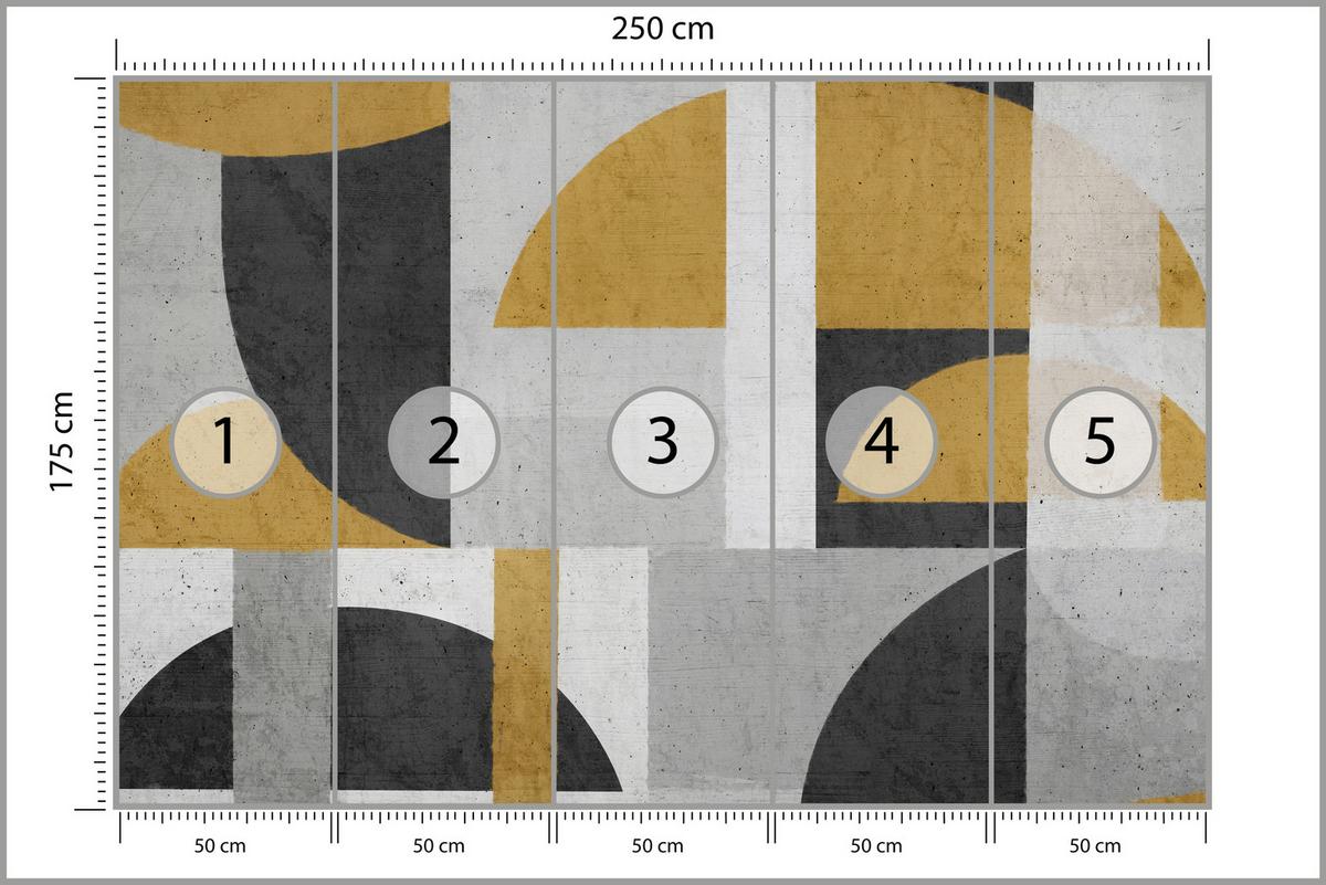 FOTOTAPETE für Wohnzimmer Abstrakte Geometrische Muster Formen 250x175 - Gelb/Schwarz, Papier (250/175cm) - Muralo