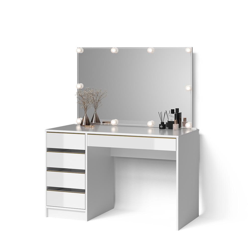 SCHMINKTISCH Imola Weiß/Gold 120 cm mit LED Beleuchtung - Goldfarben/Weiß, Holzwerkstoff (120/75/55cm) - Livinity®