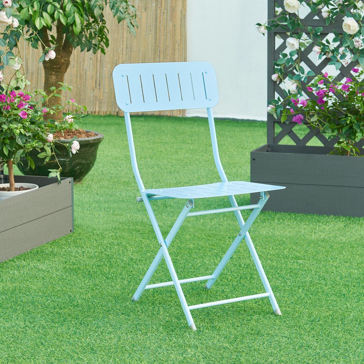 GARTENKLAPPSTUHL-SET 2 TLG. Sande - Hellblau, Metall (42/84.5/50cm) - [en.casa]