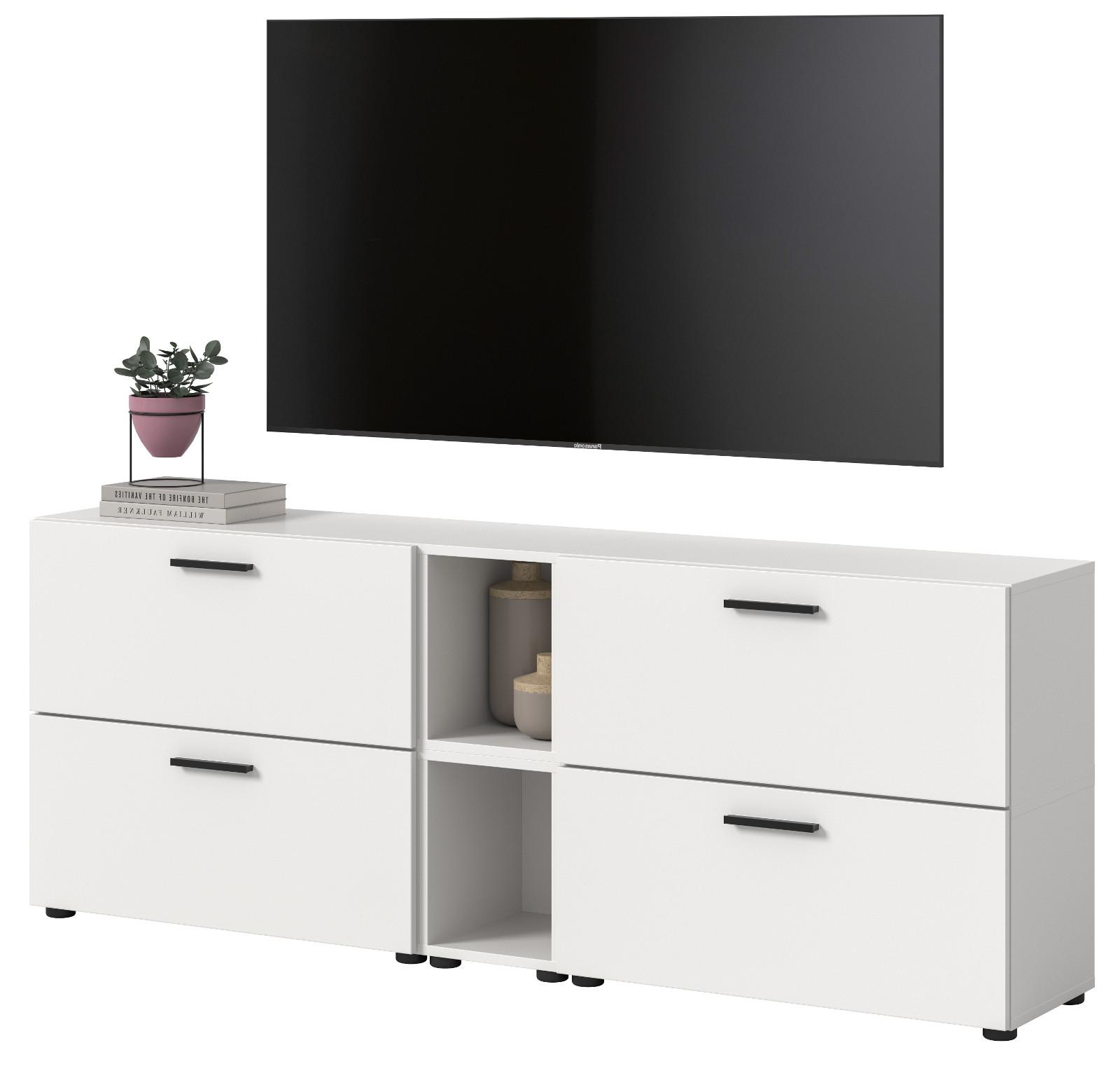 TV-LOWBOARD weiß 176 cm, Fernsehtisch hängend / stehend mit Soft-Close - Schwarz/Weiß, Holzwerkstoff/Kunststoff (176/67/34cm) - Inn.Furn