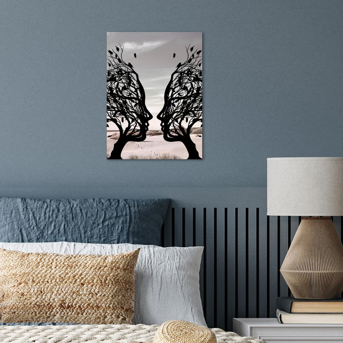 POSTER Strand - Meer - Menschen - Baum - Moderne Kunst Wandbilder 30x40 cm - Hellgrau, Papier (30/40/0.1cm) - MuchoWow