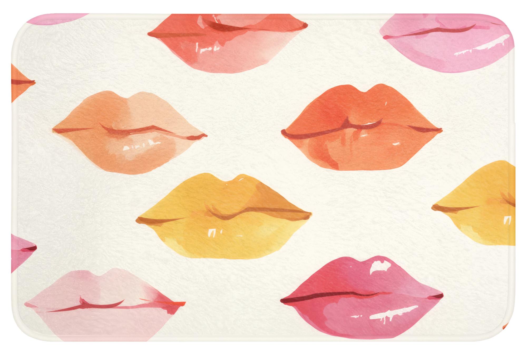 BADEMATTE Lippen - Bunt - Glänzend Rutschfest 60x40 cm - Rosa, Textil (60/40cm) - OnlyWow