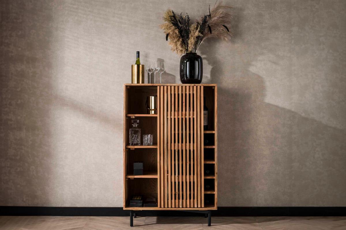 WEINSCHRANK LOJA Braun Akazie - Schwarz/Braun, Holz/Metall (80/122/43cm) - KAWOLA