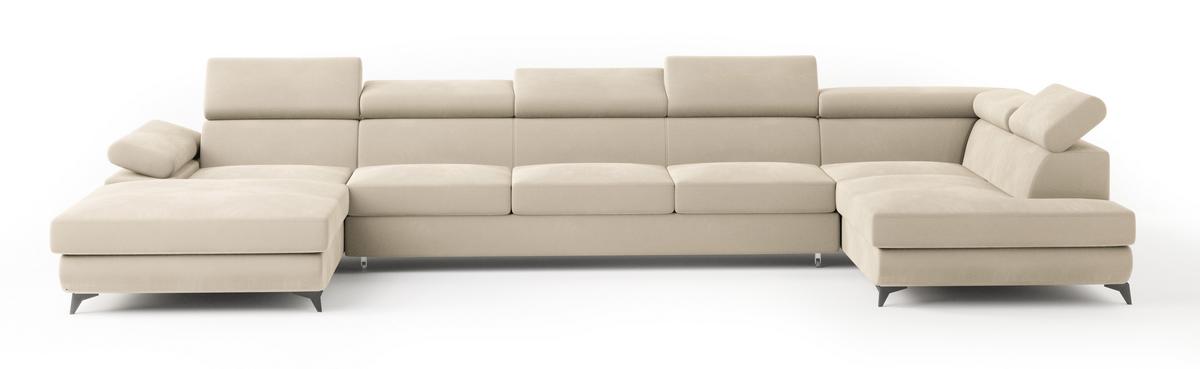 WOHNLANDSCHAFT MONTIVA Creme Velours-Stoff mit Schlaffunktion - Creme, Holz (410/89/190cm) - MASSENO