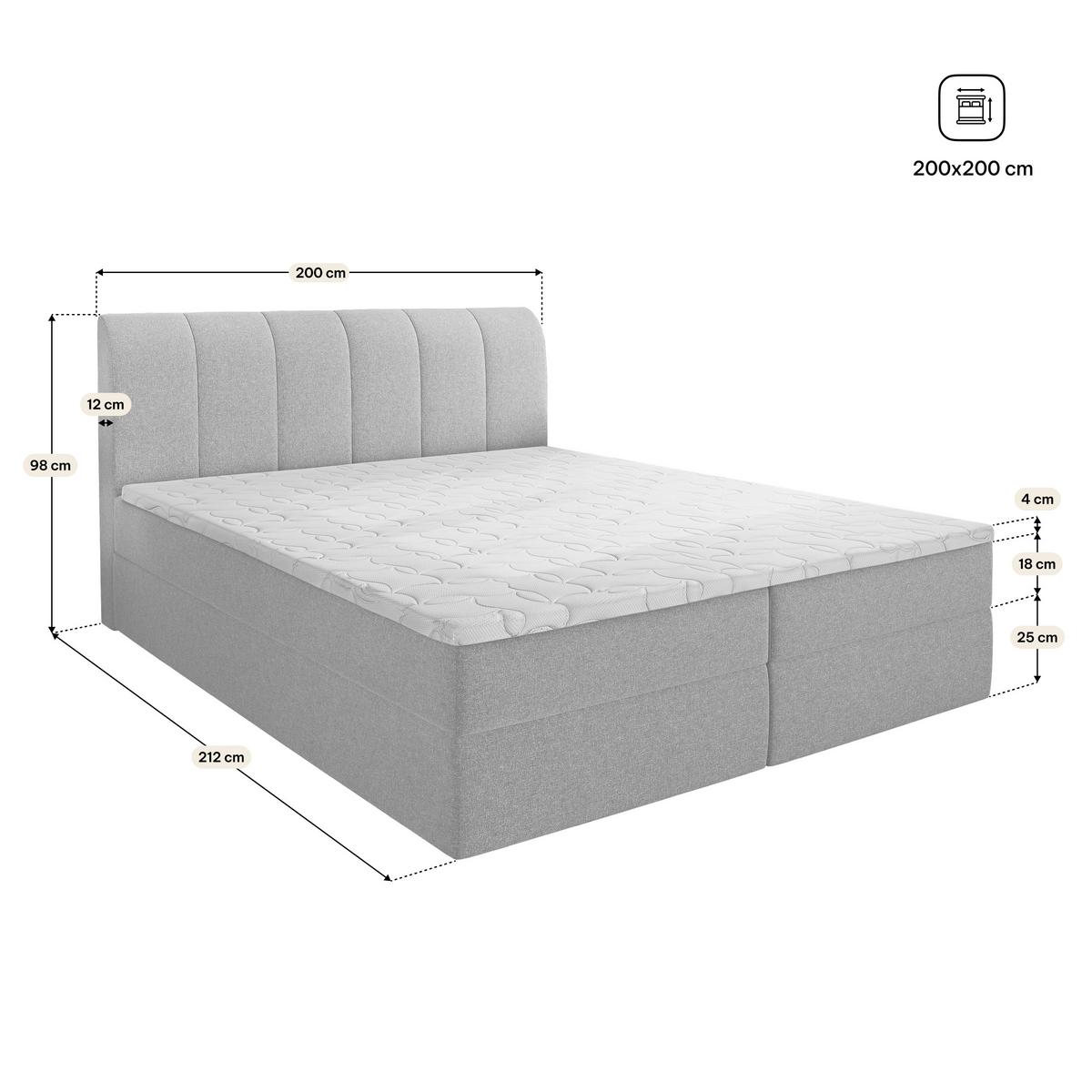 BOXBETT CEVANO 200x200 cm mit Matratze und Topper, H2+H3 - Beige - Beige, Holz (200/200cm) - MASSENO