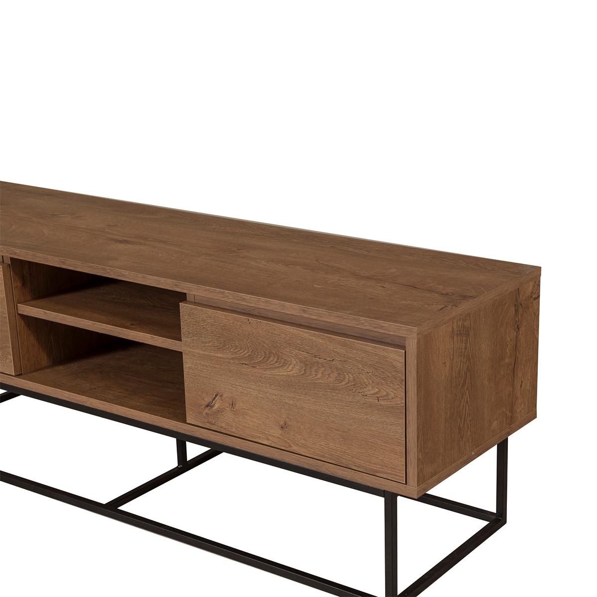 TV-MÖBEL mit 2 Fächern und 2 Schubladen, Nussbaum-Dekor, Länge 140 cm - Rodez - Nussbaumfarben, Holzwerkstoff (40/50/12cm) - Calicosy
