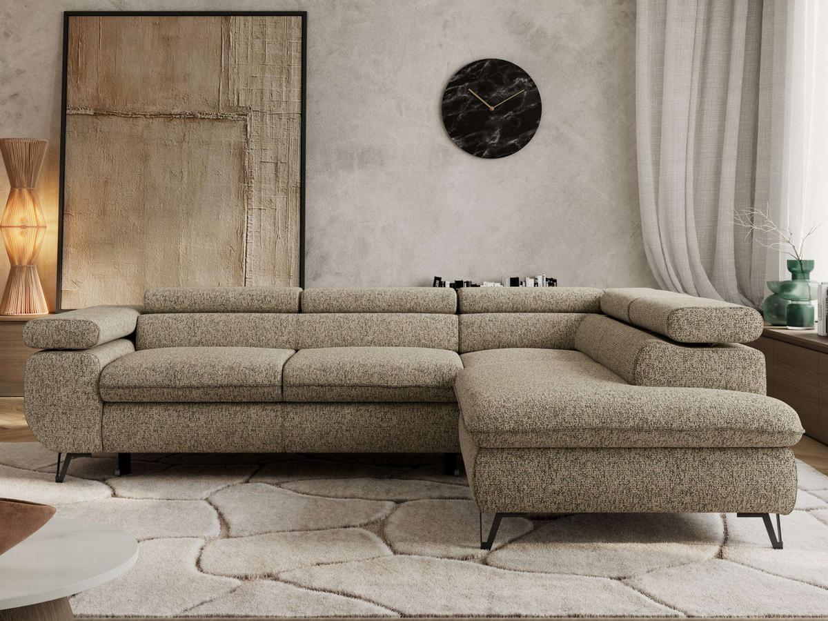 ECKSOFA PABLO L Dunkelbeige Struktur - Rechts Seite - Greige/Schwarz, Textil/Metall (273/208cm) - MKS