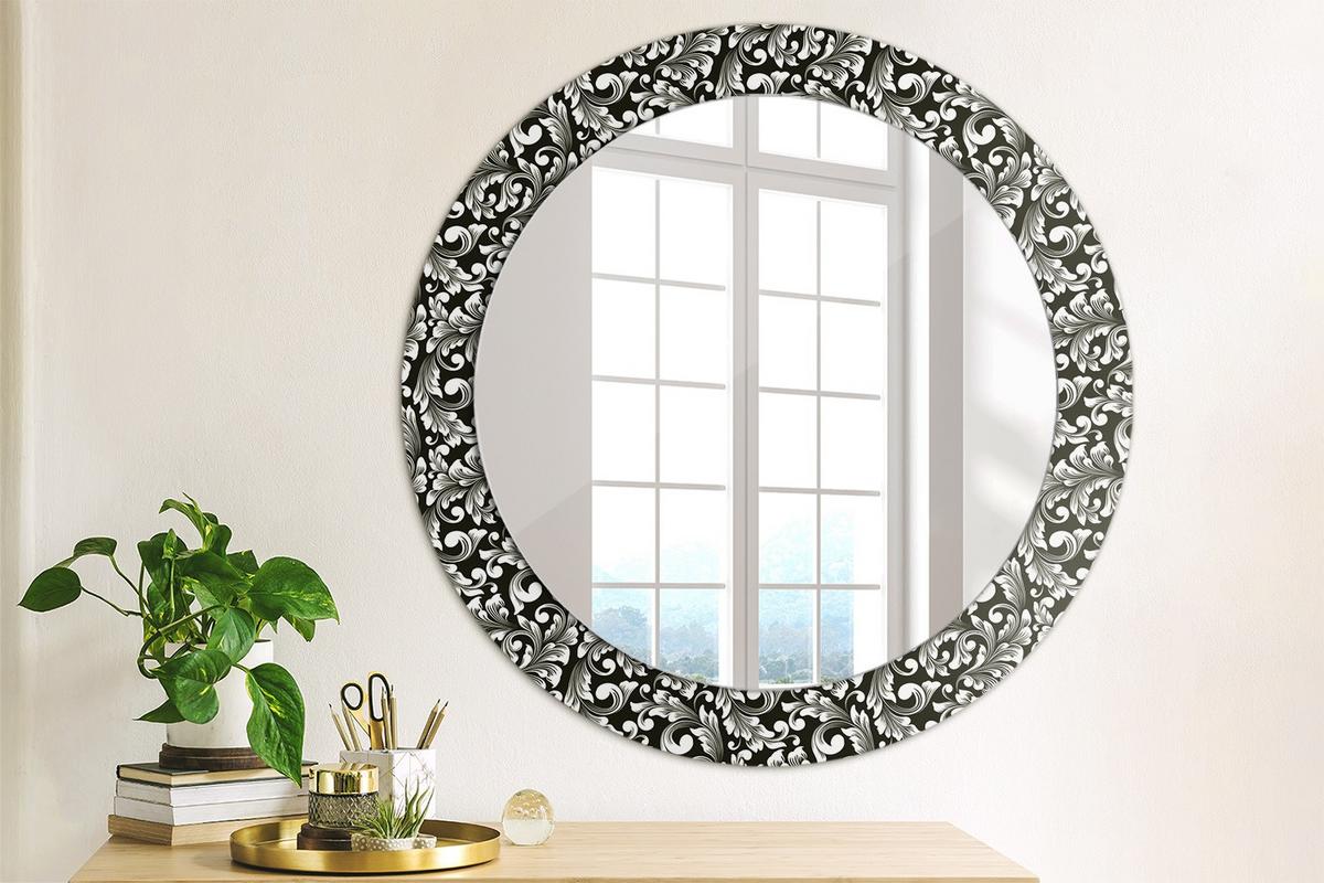 SPIEGEL Rund Ø 70 cm mit Aufdruck - Schwarz/Weiß, Glas (70/70/0.4cm) - Wallfluent