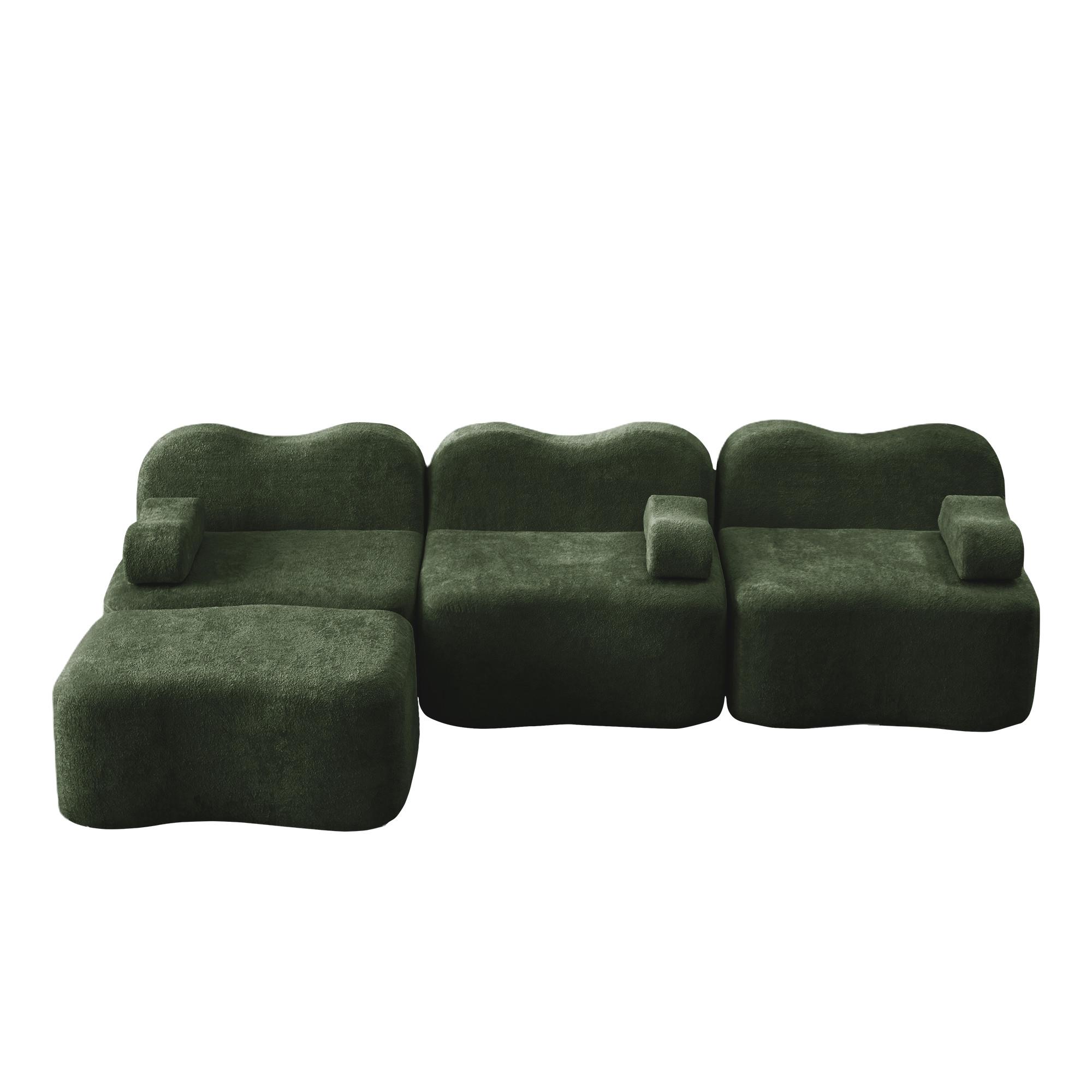 ECKSOFA L-Form Boneless Samt mit Ottoman - Grün, Textil (288/167cm) - Urban Meuble
