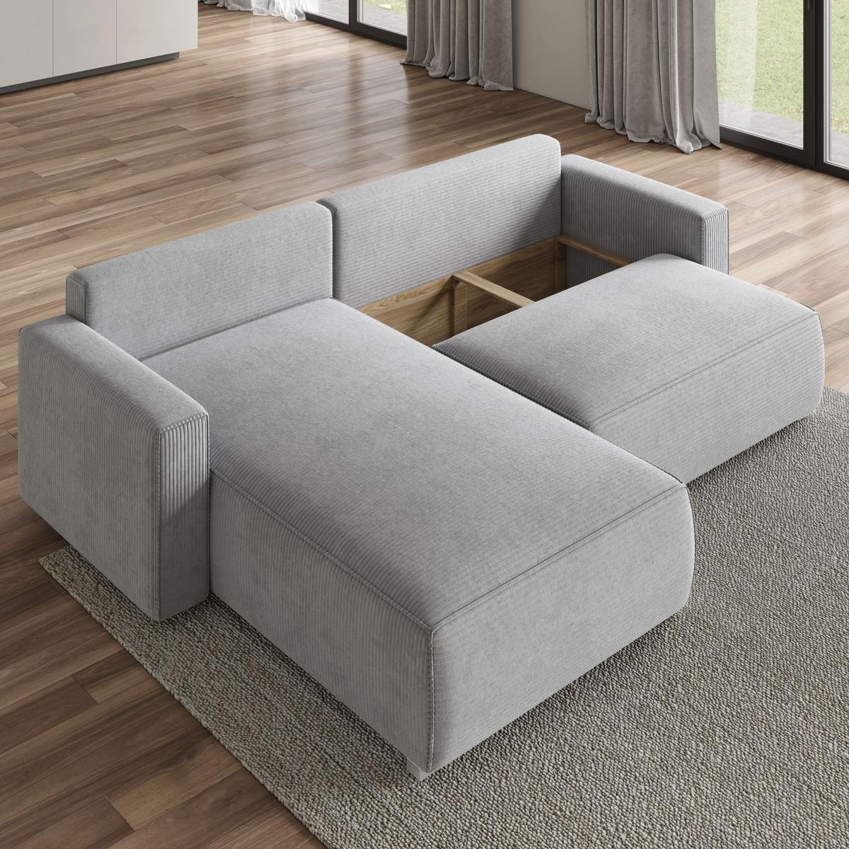 ECKSOFA FORIL P Graphitfarben Kordstoff mit Schlaffunktion - Graphitfarben/Grau, Holz/Kunststoff (265/178cm) - MASSENO