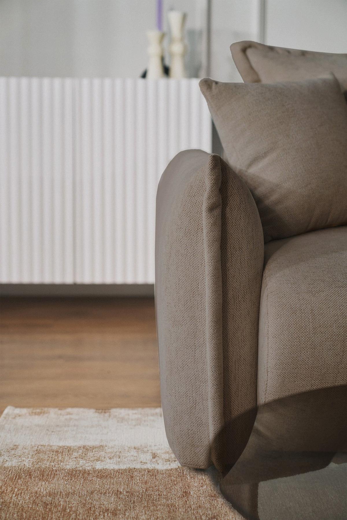 ECKSOFA Cushi Hellbraun-Chenille - Hellbraun/Schwarz, Kunststoff/Textil (183/252cm) - Selsey