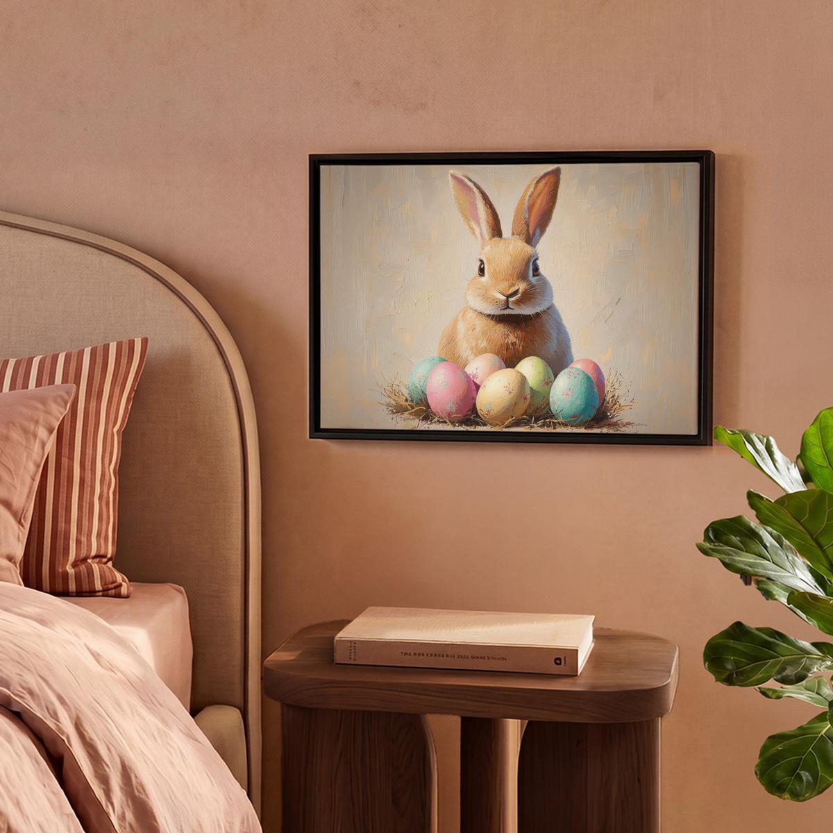 LEINWAND Bilder mit Rahmen - Osterhase - Pastell - Eier - 40x30 - Beige, Textil (40/30cm) - MuchoWow