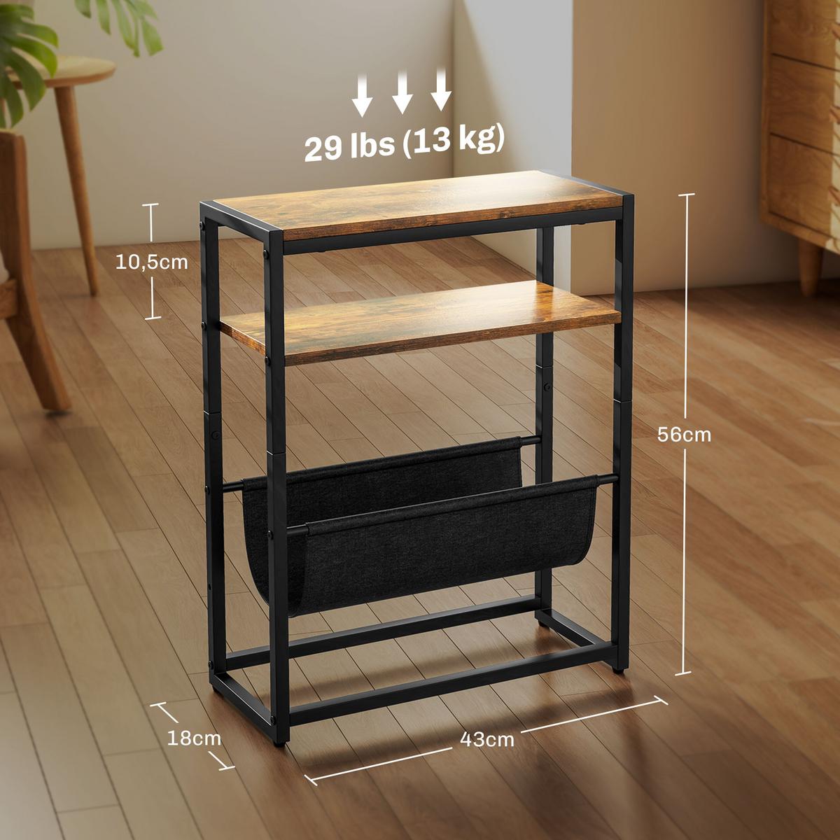 BEISTELLTISCH Holzwerkstoff Stahl Rustikal-Braun - Schwarz/Braun, Holzwerkstoff/Metall (43/18/56cm) - HOMCOM