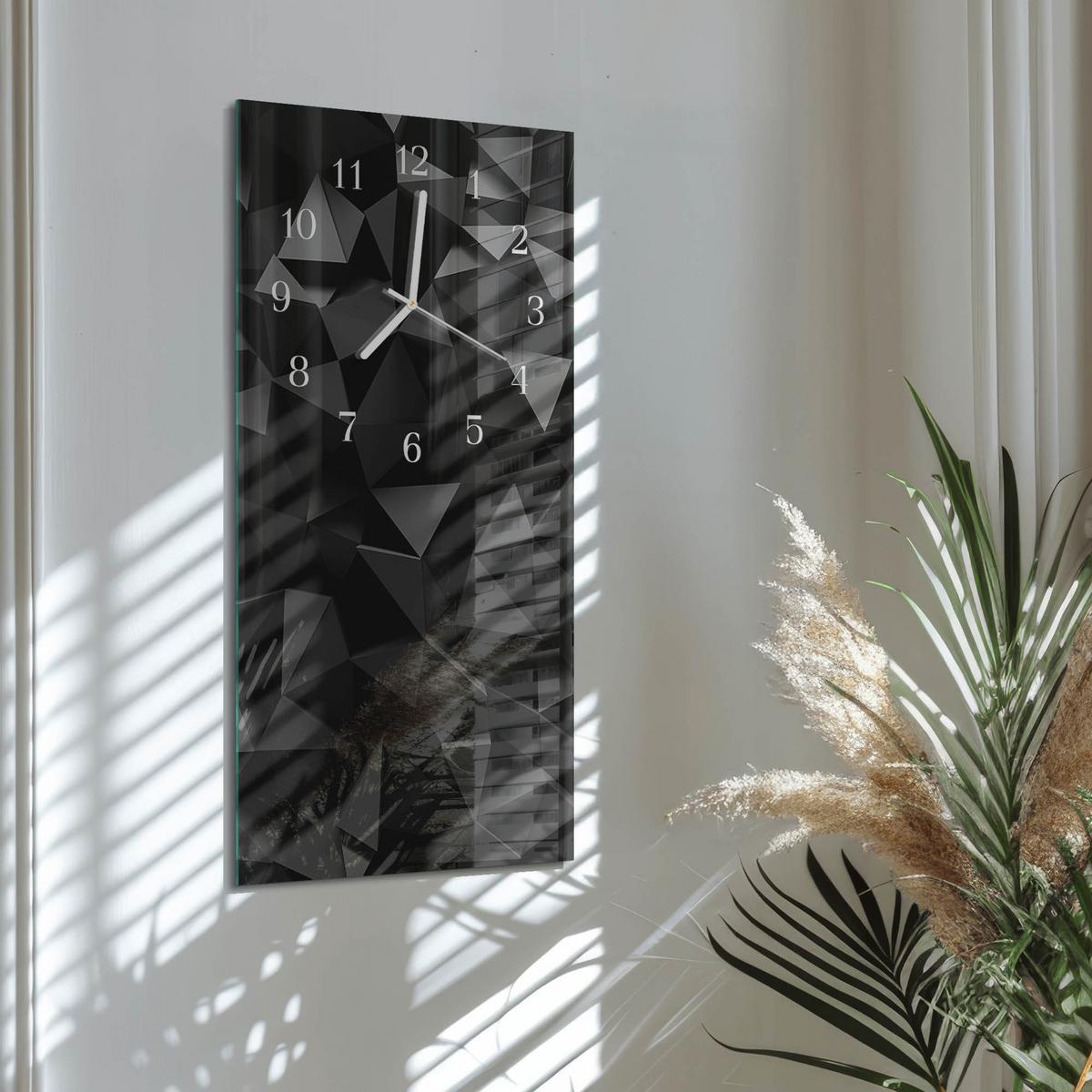 WANDUHR aus Glas 30x60 cm - Muster - Schwarz, Glas (30/60/0.4cm) - TULUP