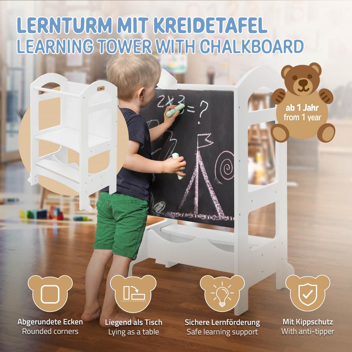 LERNTURM Weiß mit Tafel - Weiß, Holz (70/90/40cm) - Joyz