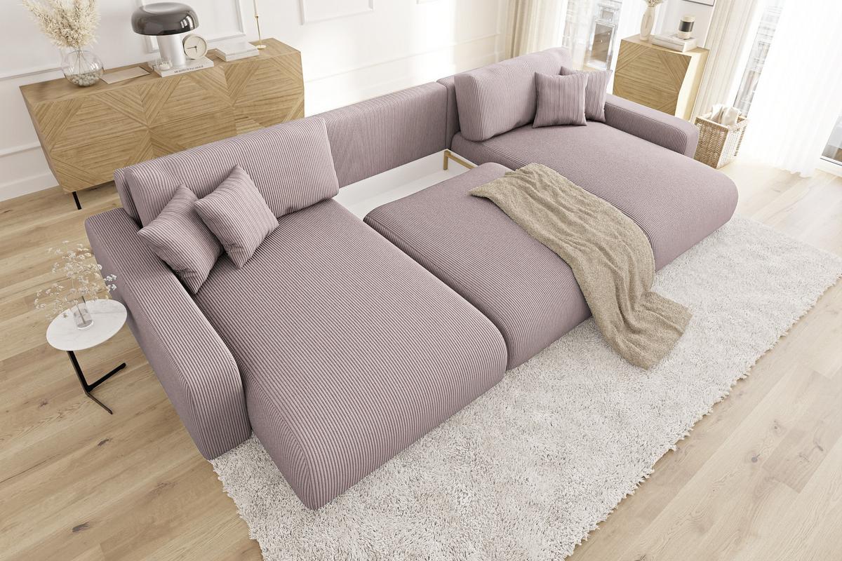 WOHNLANDSCHAFT Emma Puderrosa Cord - Pink/Schwarz, Holz/Kunststoff (332/78/170cm) - S-Style Möbel