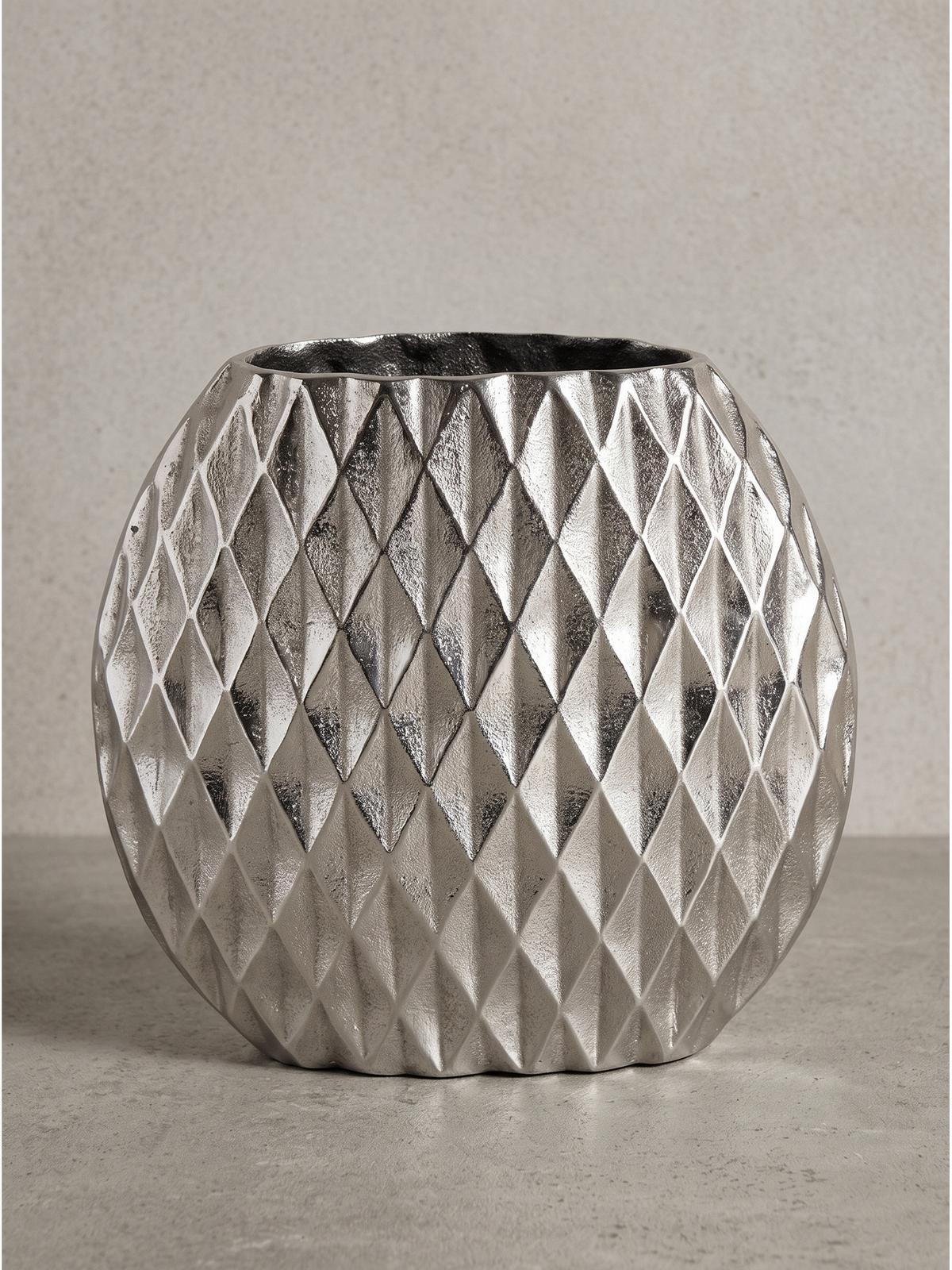 TISCHVASE BERLENGA, Aluminium, handgefertigt, Silber, 33,5 x 12,5 x 32 cm - Silberfarben, Metall (32cm) - KADIMA DESIGN